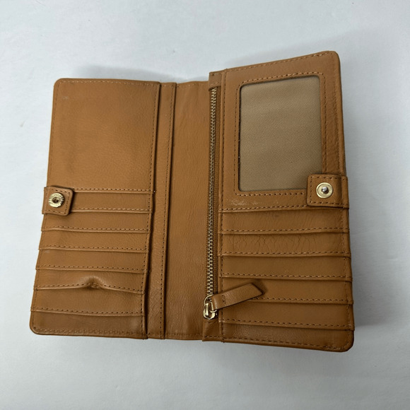 Fossil Caroline RFID Woven Bifold Wallet Natural Tan Leather large snap slim - Picture 5 of 5